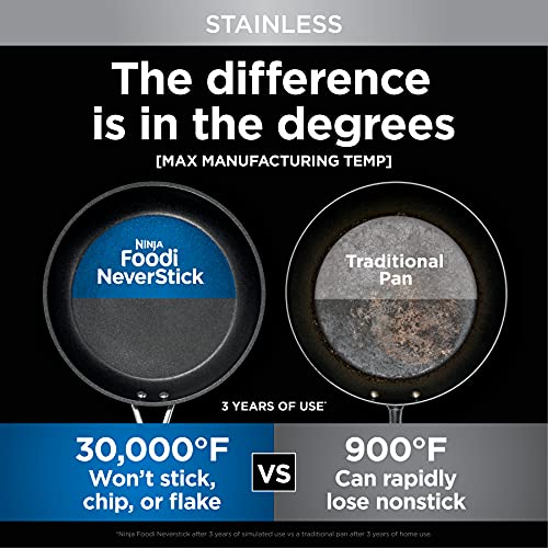 Ninja C62000 Foodi NeverStick Stainless 8-Inch & 10.25-Inch Fry Pan Set, Polished Stainless-Steel Exterior, Nonstick, Durable & Oven Safe to 500°F, Silver