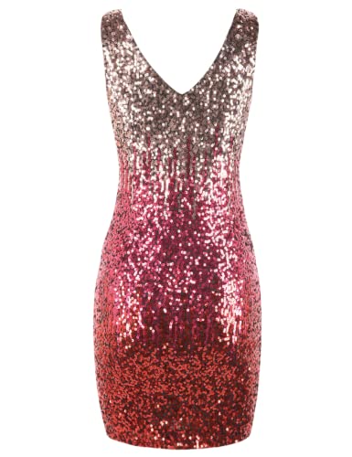 PrettyGuide Women's Sequin Cocktail Dress V Neck Bodycon Glitter Party Dress