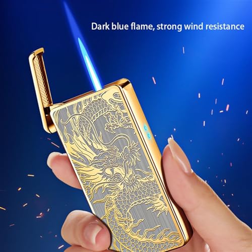 Windproof Jet Torch Flame Lighter, Butane Refillable Lighter, Portable Windproof Lighter with Adjustable Flame Size for Fireplace BBQ Camping (No Gas)(Dragon)