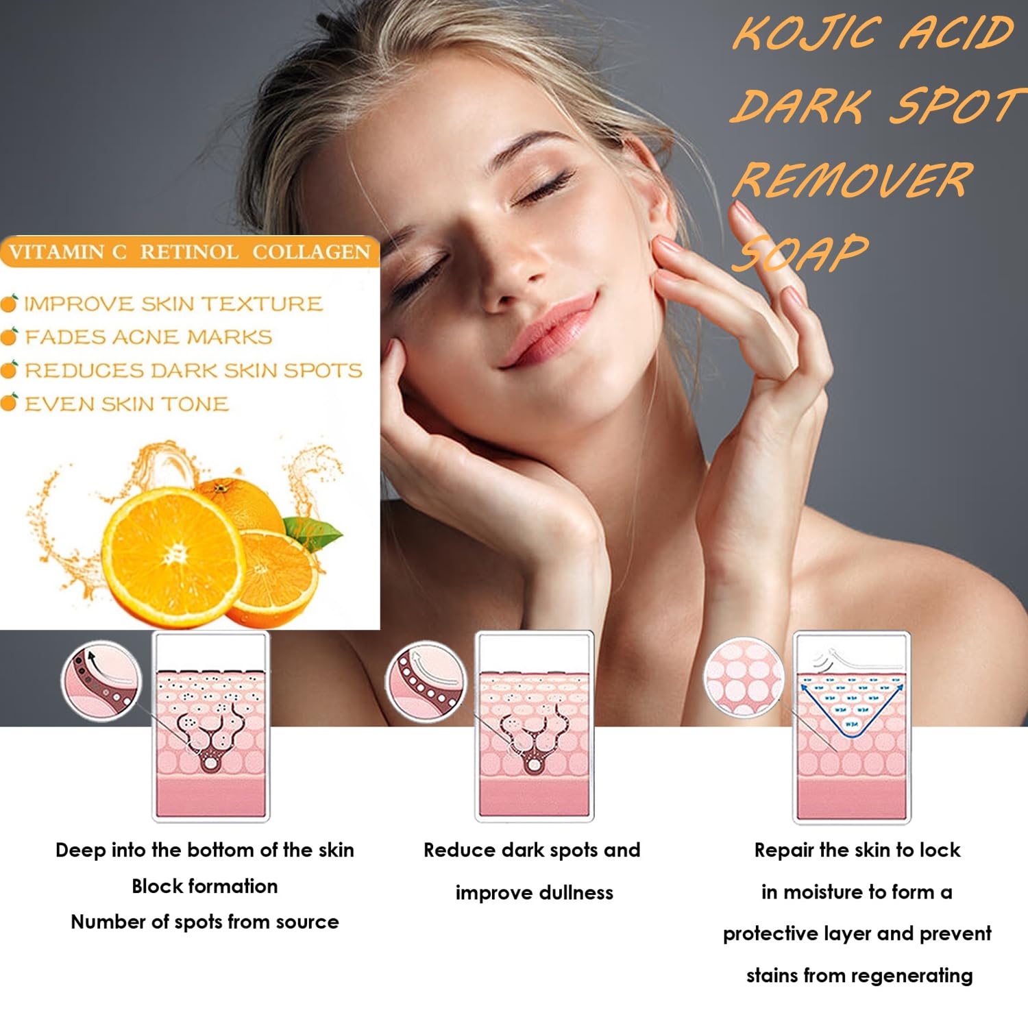 2Pcs Kojic Acid Soap, Lemon Turmeric Kojic Acid Soap, Turmeric Kojic Acid Soap for Dark Spots, Orange Kojic Acid Soap,Dark Spots for Body