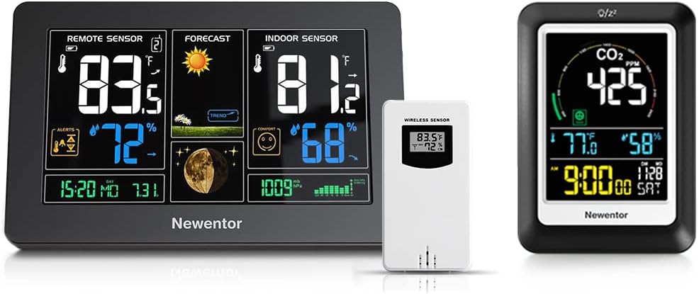 Newentor Weather Station Q3 and CO2 Monitor C1, Detect The Indoor Outdoor Temperature, Humidity and Air Quality