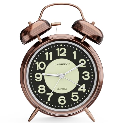Loud Alarm Clock for Heavy Sleepers Adults, Silent Non Ticking Analog clock with Backlight, Luminous Dial, Battery Operated alarm clock for Bedroom, Included Battery, Silver