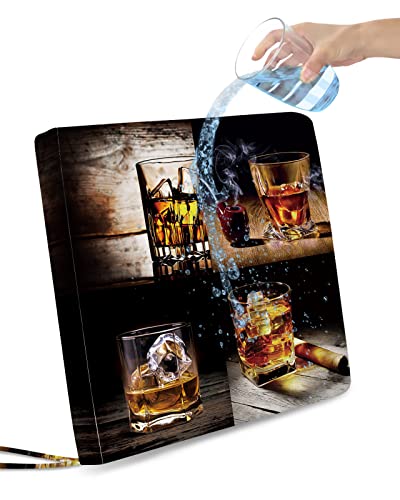 Chair Seat Covers Set of 2 Whisky Glass Waterproof Outdoor Seat Covers Wine Old Fashioned Cigar Wood Grain Chair Covers for Dining Room Removable Kitchen Chair Covers Slipcovers for Dining Garden