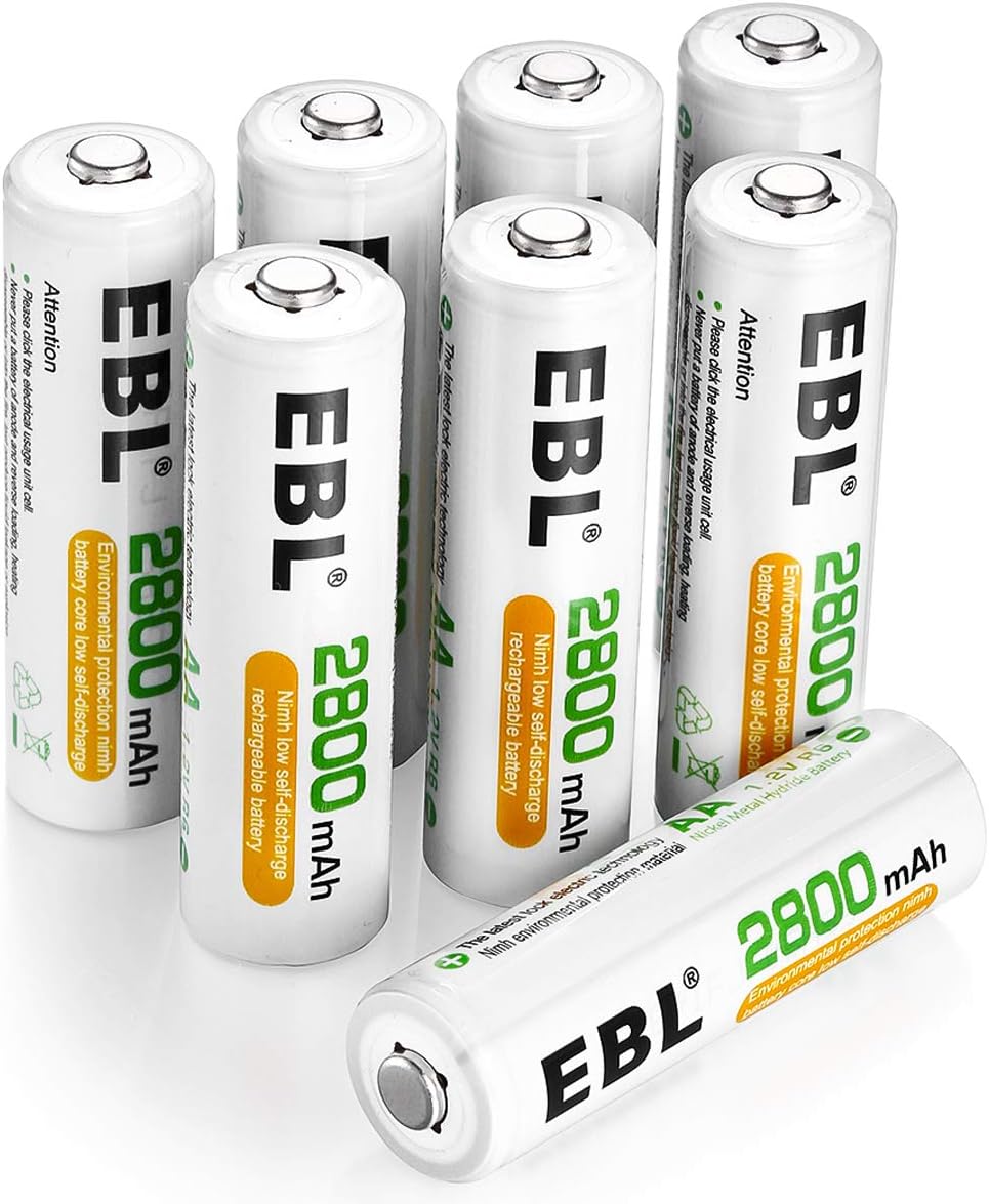EBL AA Rechargeable Batteries 2800mAh Ni-MH (8 Pack) and 808 Rechargeable AA AAA Battery Charger