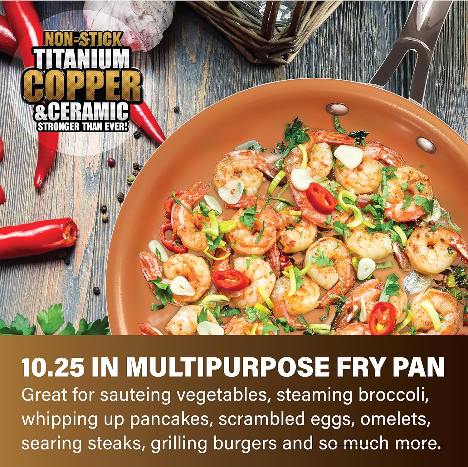 Gotham Steel 10-Piece Kitchen Set with Non-Stick Ti-Cerama Coating by Chef Daniel Green - Includes Skillets, Fry Pans, Stock Pots and Steamer Insert – Copper