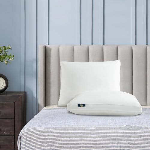 Serta 233 Thread Count White Goose Feather Medium Firm 100% Cotton Hotel Collection Bed Side Sleeper Pillow, King, 2