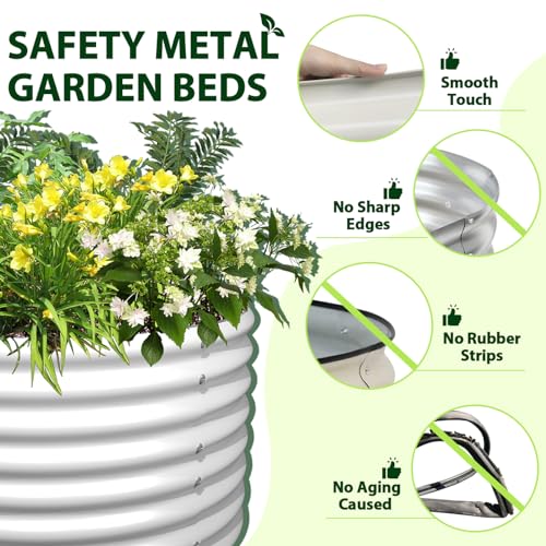 A ANLEOLIFE 2 Pcs 6X3X2 ft Oval Large Galvanized Raised Garden Beds Outdoor for Planting Vegetables Flowers Herb, Antique White