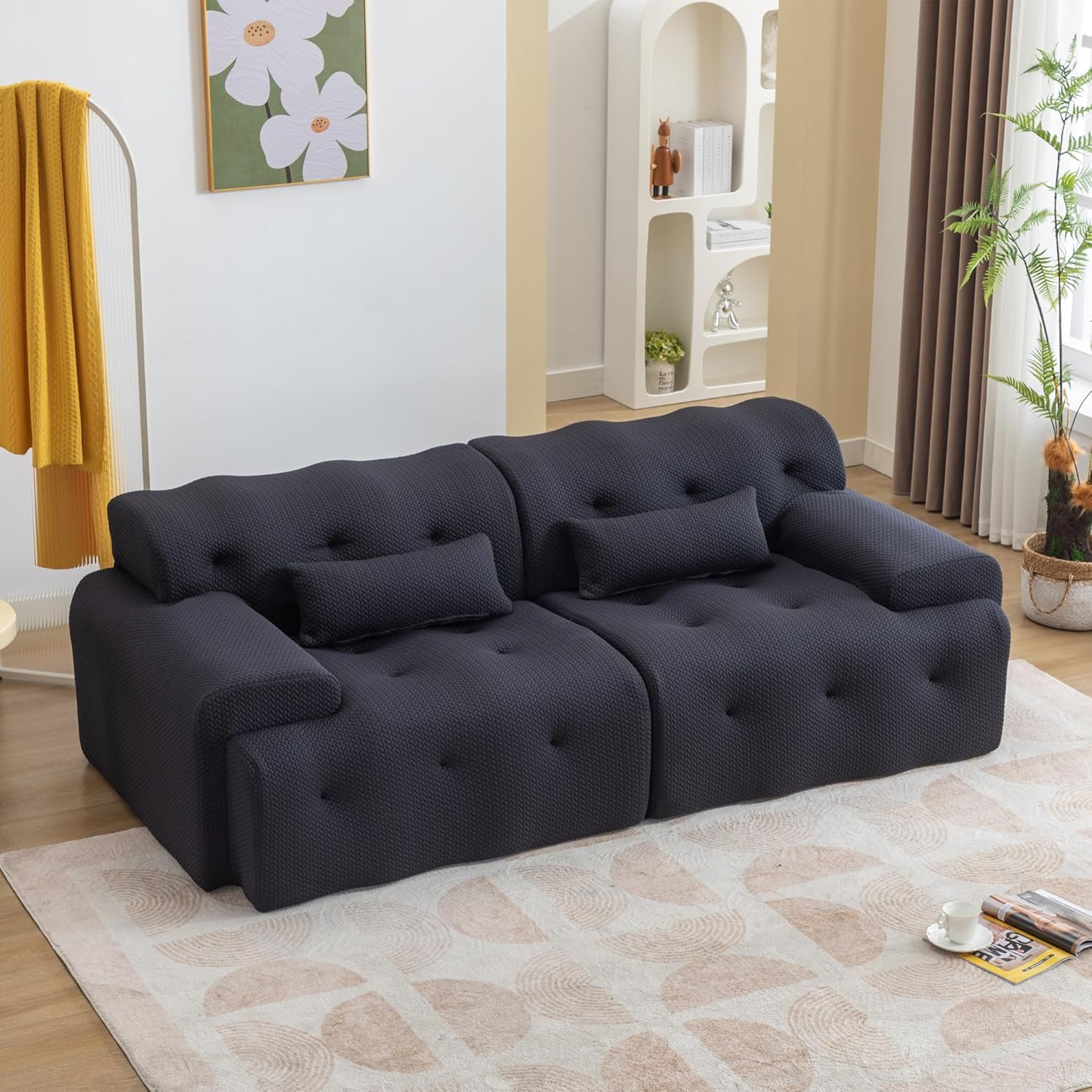 Ucloveria Modern Sofas for Living Room, 2 Seater Loveseat Tufted Couch Pure Foam Comfy Sofa Couch with 2 Pillows, Upholstered Living Room Couch Lounge Sofa for Small Spaces, No Assembly Required