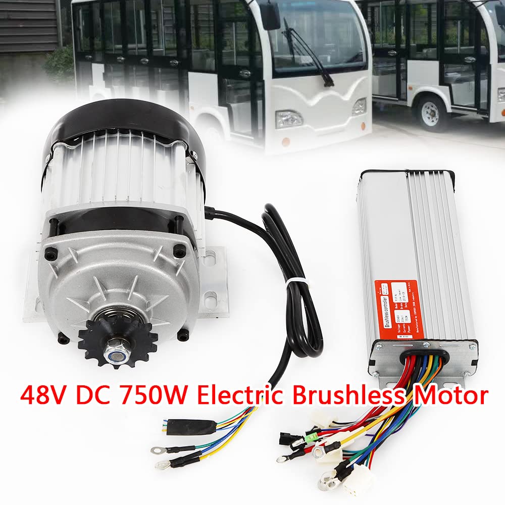 Electric Brushless Motor, 48V Electric Brushless Motor Kit Go Kart Conversion Kit with Controller for DIY E-Bike Tricycle Quad Trike DC 750W 3100RPM
