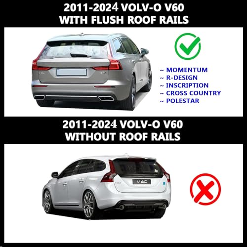 Coyote Roof Rack Crossbars Fit for 2011-2024 Volv-o V60 Flush Side Rails, Lockable Cross Bars for Rooftop Cargo Box Luggage, Ski Board, Bike Carrier – Black VX16