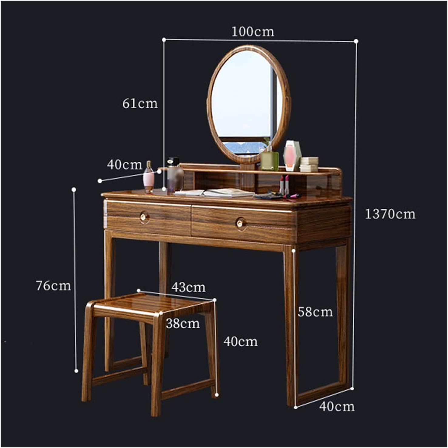 Vanity Table Set Modern Dressing Table with Mirror,Wood Stool, Drawers, for Bedroom, Dressing Room