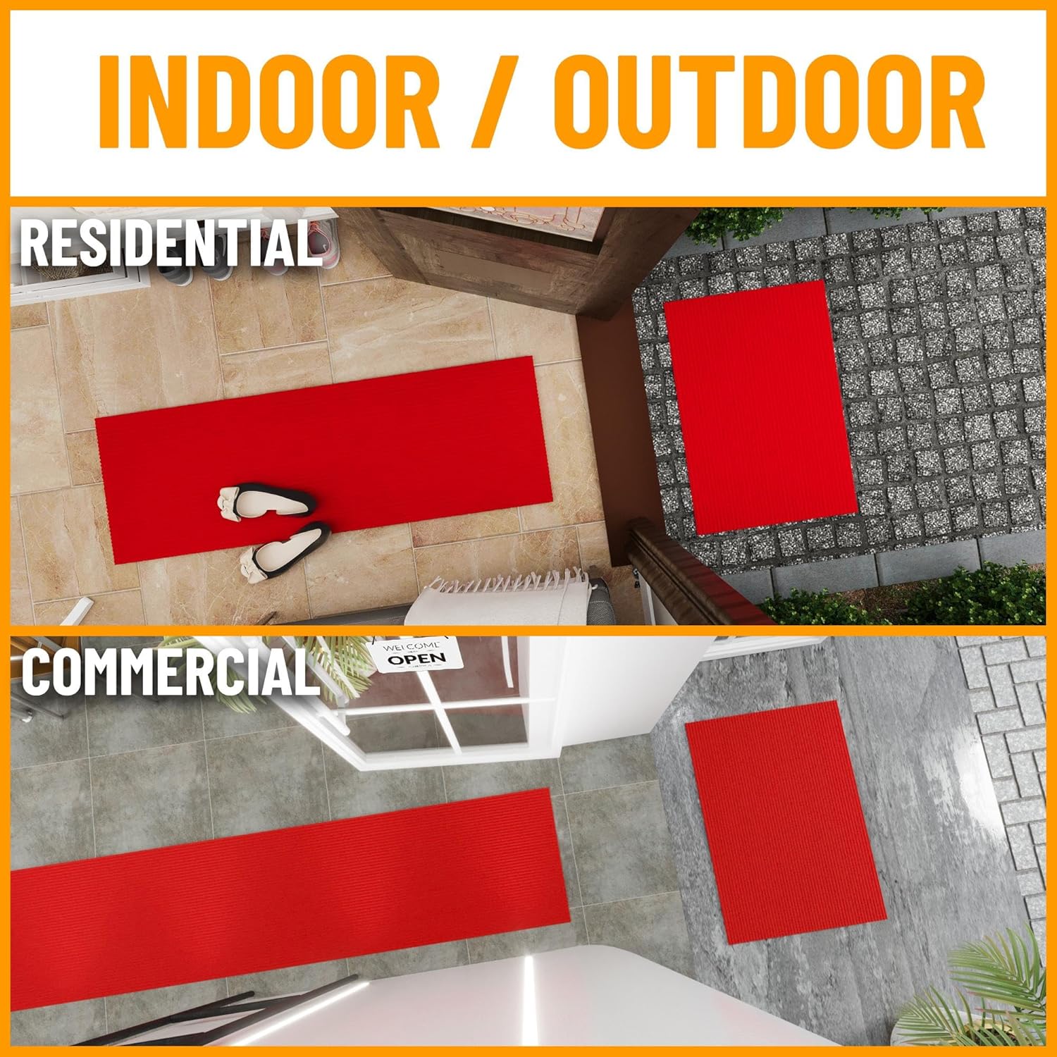 Ottomanson Solid Design Non-Slip Rubberback 2x10 Indoor/Outdoor Runner Rug for Hallway, Kitchen, Living Room, Garage, Patio, 2' x 10', Red