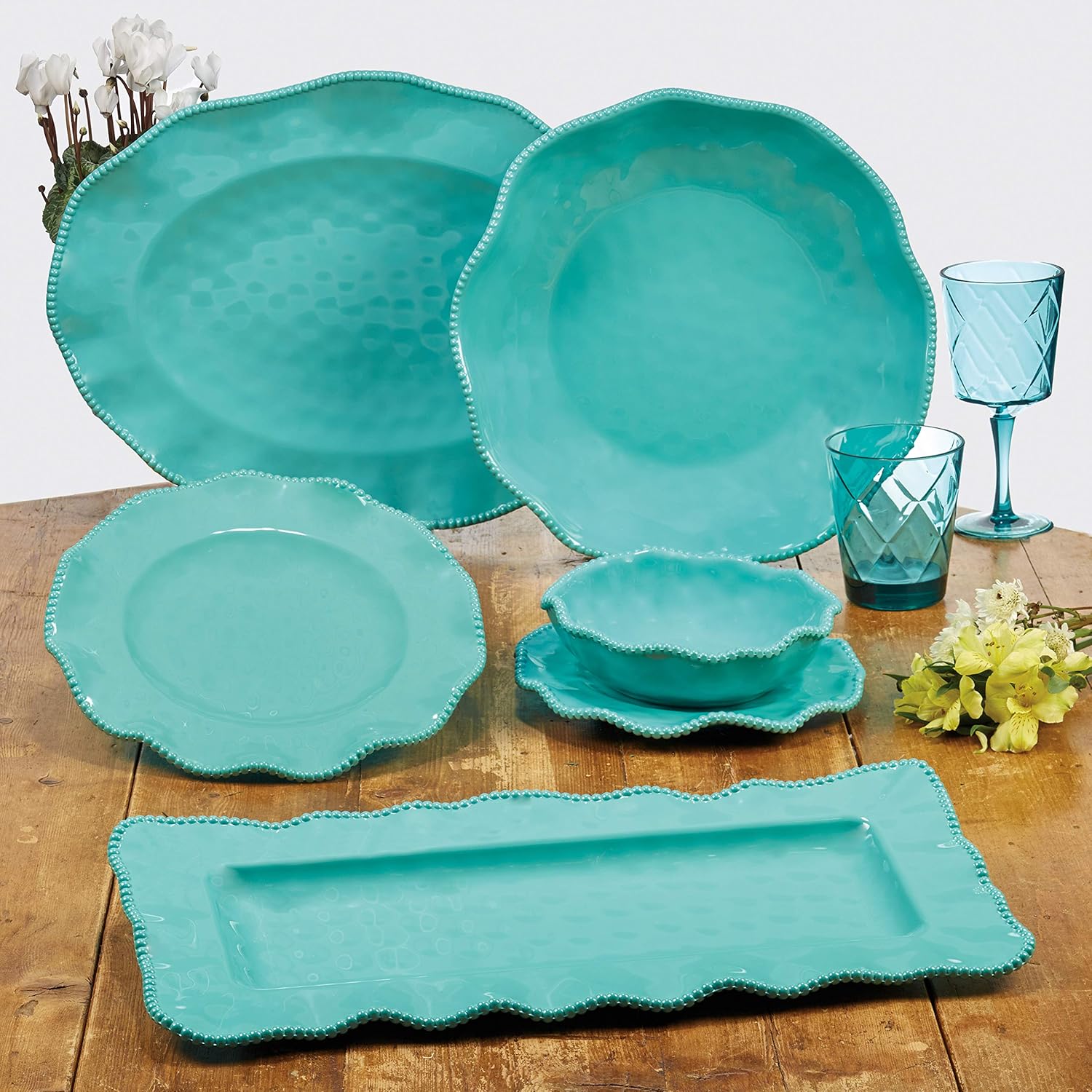 Cerified International Perlette Teal 5-Piece Melamine Salad/Serving, Set, Multicolored