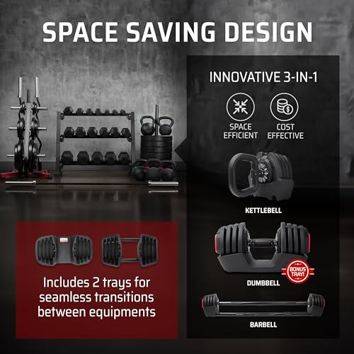 AmStaff 3-in-1 Adjustable Dumbbell, Kettlebell, Barbell Set, 2-43lbs, 12 Weight Levels, Compact Multifunctional Home Gym, Enhanced Transition, Safety Lock, Nonslip Handle