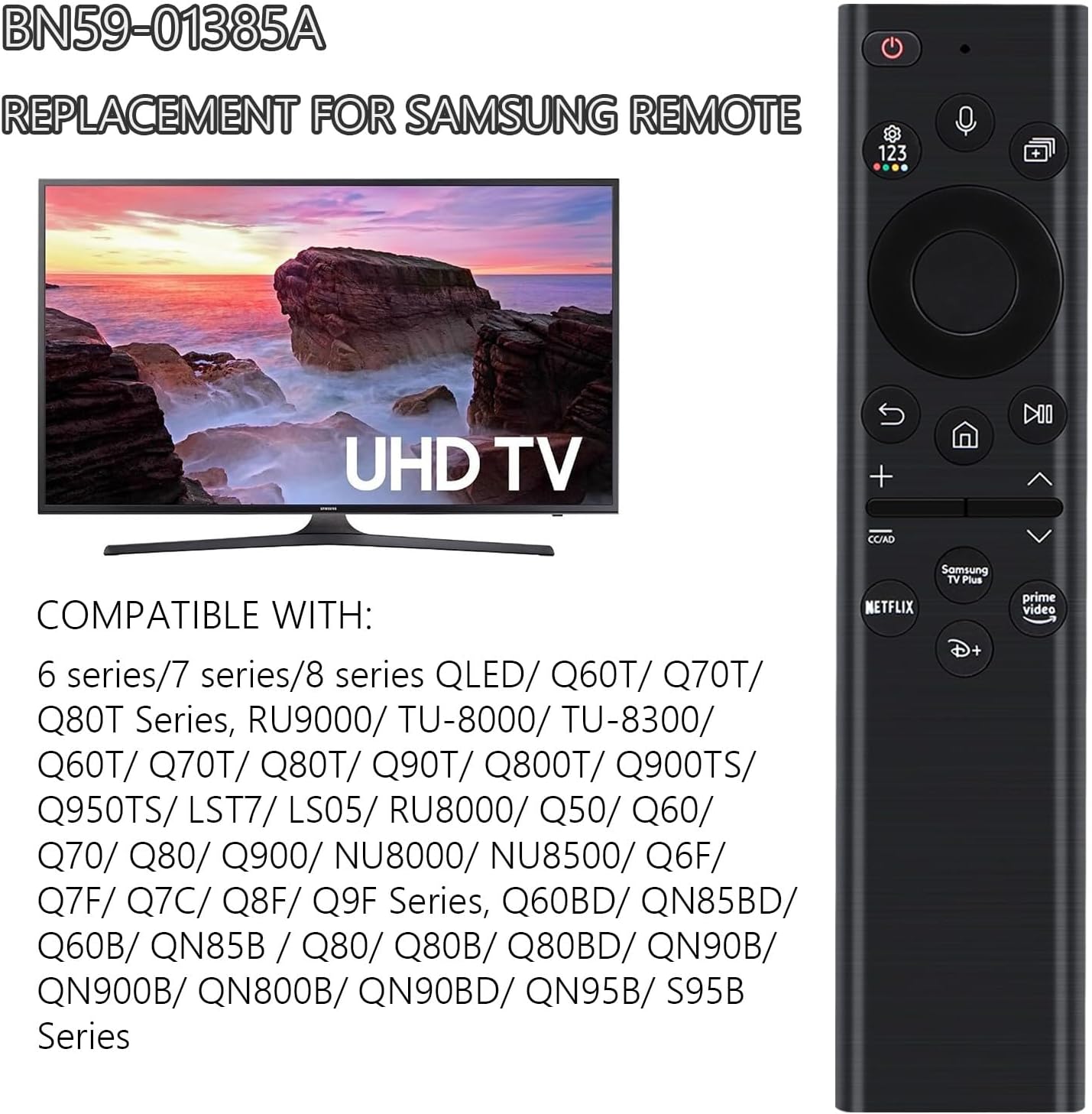 New BN59-01385A Voice Remote Replacement for Samsung TV Remote Control Smart TVs 2021 2022 2023 Series 4k 8K Ultra HD Neo QLED, The Frame and Crystal UHD Series with 4 Shortcut Buttons