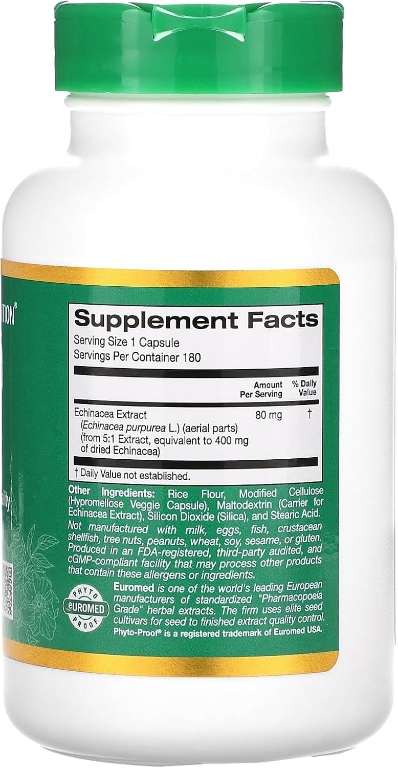California Gold Nutrition EuroHerbs, Echinacea Herb Extract, Euromed Quality, 80 mg, 180 Veggie Capsules