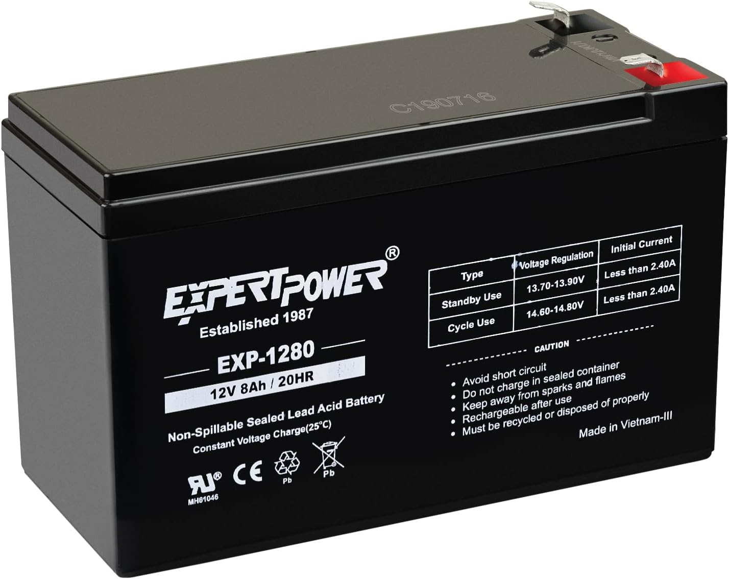 ExpertPower® 12V 8AH Sealed Lead Acid (SLA) Battery Replacement for APC Back-UPS ES 550VA Back-UPS Pro 1300/1500 Liftmaster CSL-24VDC Slider Gate Opene - F2 Terminals
