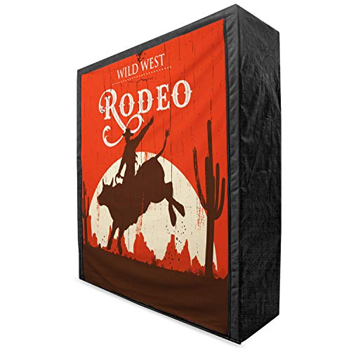 Ambesonne Vintage Portable Fabric Wardrobe, Rodeo Cowboy Riding Bull Wooden Old Sign Western Style Wilderness at Sunset Image, Clothing Organizer and Storage Closet with Shelves, 42.5