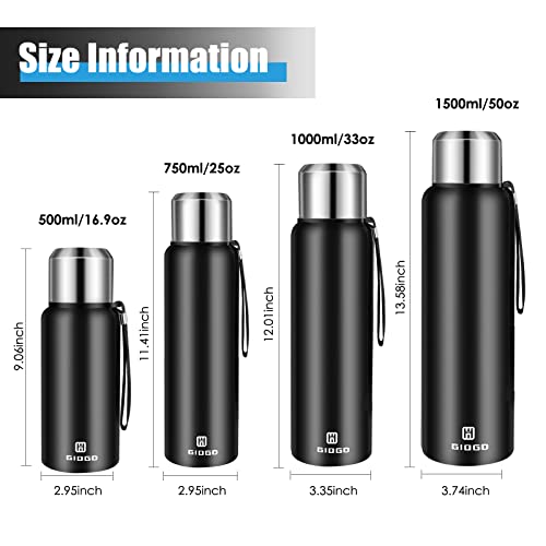 Insulated vacuum Thermo Bottle 500ml/16.9oz with cup Stainless steel coffee bottles for hot and cold drink water flask.(Silver,500ml)