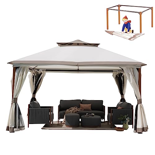 Grand Patio 10x13 FT Outdoor Double Quick Assembly Detachable Vent Soft Top Gazebo with Mosquito Netting and Curtains, 130 Sq Ft of Shade for Backyard and Garden, Beige