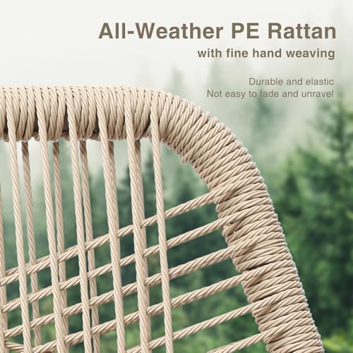 Bar Stools Set of 2, Counter Height Barstools with Backrest and Cushion, Modern Rattan Wicker Patio Stools for Kitchen Patio Balcony Pool Outdoor Accent Counter Chairs, White