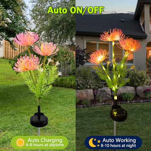 Solar Garden Lights, Solar Flowers Lights with Glowing Flowers & Stems, Garden Decoration Solar Lights Outdoor Waterproof, Solar Landscape Lights for Patio Yard Decor, Gift for Woman (2Pack Purple)