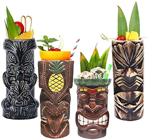 Tiki Mugs Cocktail Set of 8 - Ceramic TIKI Mugs Hawaiian Party Cute Exotic Cocktail Glasses Hawaiian TIKI Mug - TKSET0080 (8pcs)
