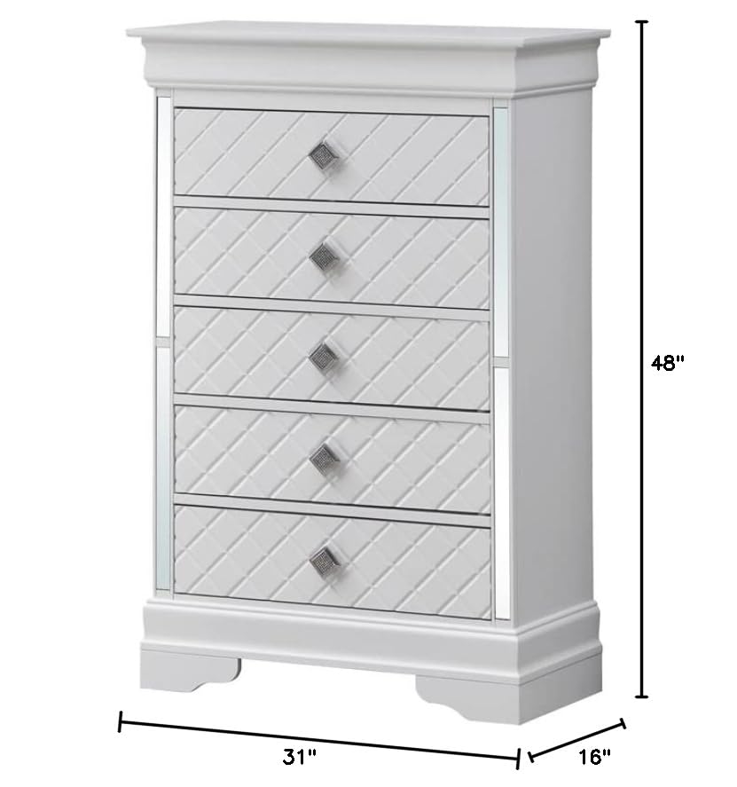 Glory Furniture Verona Wood 5 Drawer Chest White
