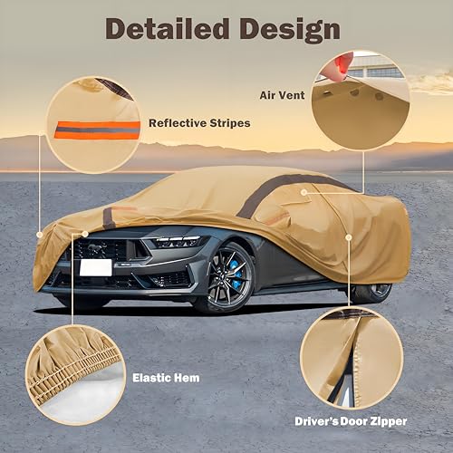 Car Cover Waterproof All Weather Compatible with Jeep Wrangler 2 Dr, Outdoor Anti-UV Sun Rain Protection Full Exterior Cover (Camel with Brown)