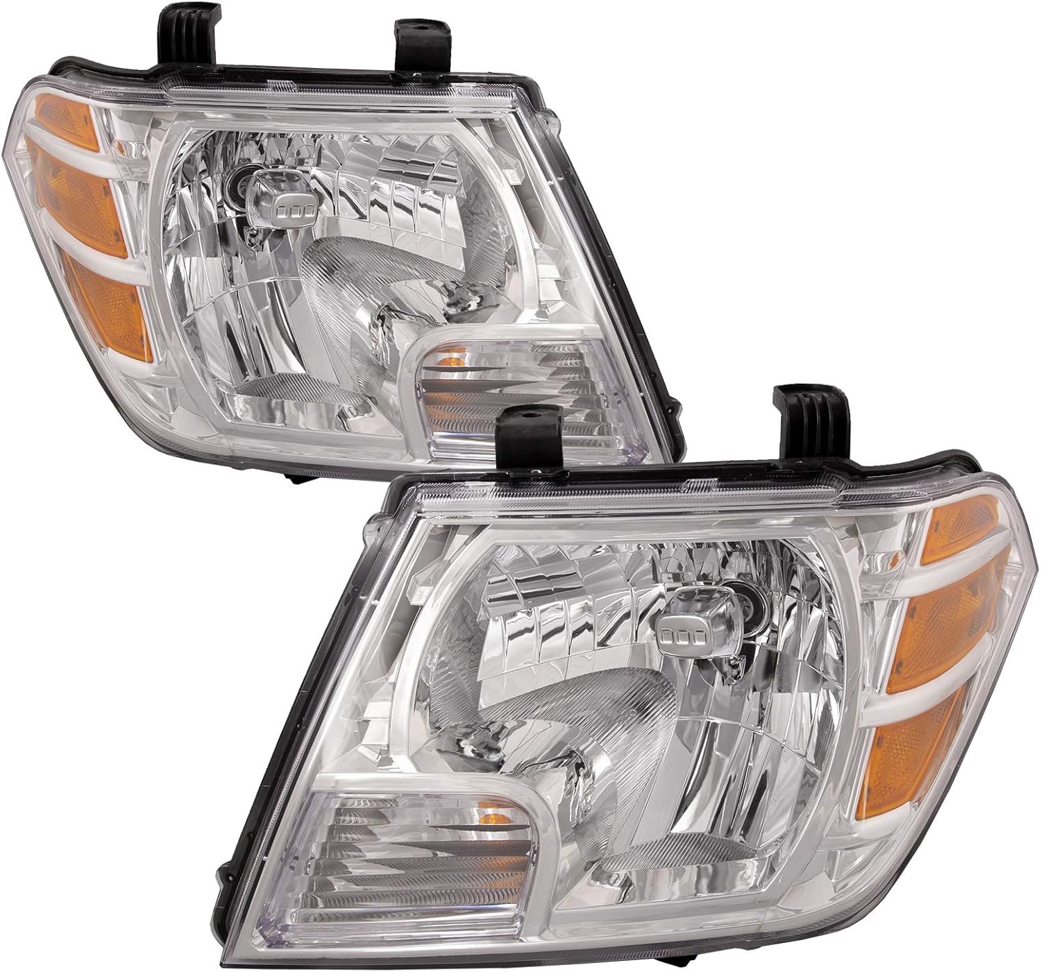 HEADLIGHTSDEPOT Chrome Housing Halogen Headlights Compatible with Nissan Frontier 2009-2021 Includes Left Driver and Right Passenger Side Headlamps