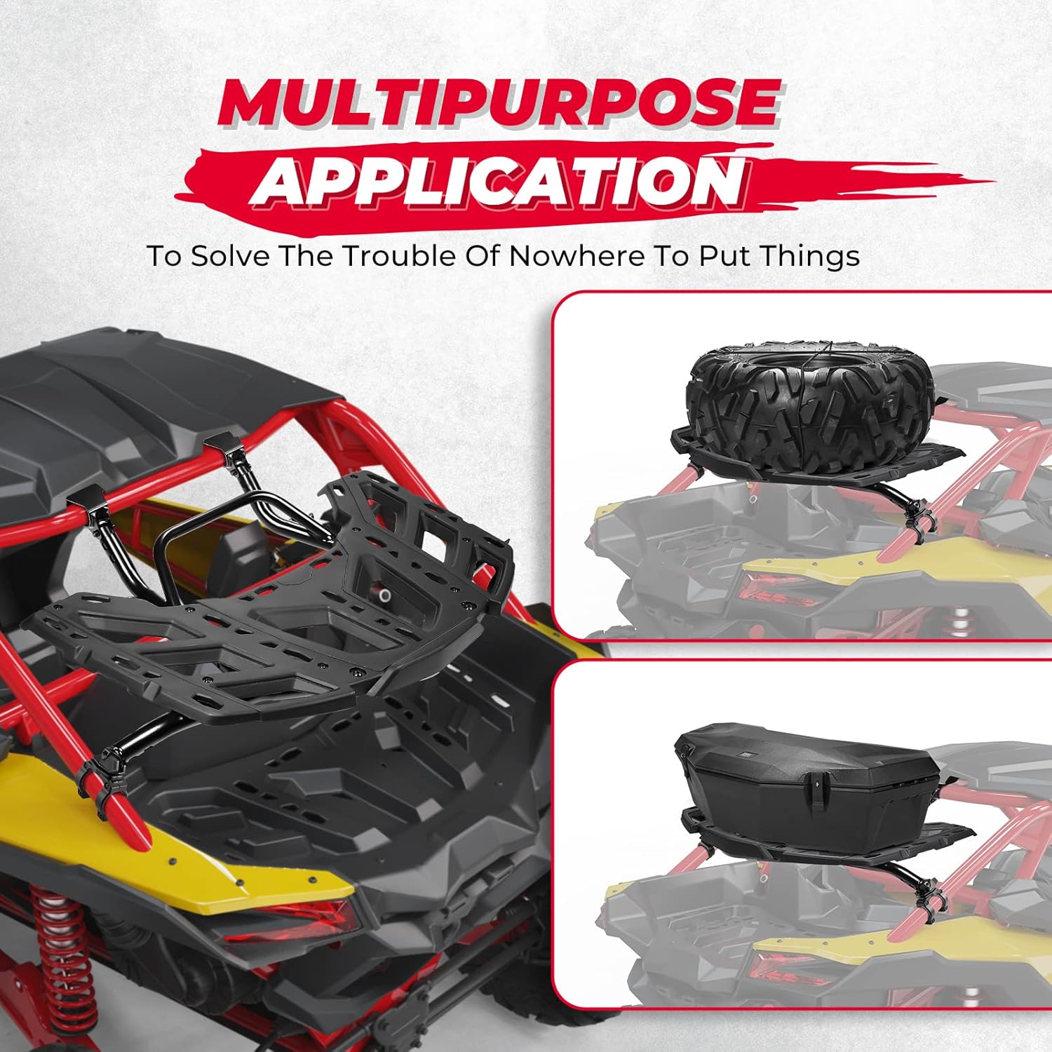 KEMIMOTO X3 Rack with Gas Strut, Spare Tire Cargo Luggage Cooler Pivoting Rear Rack Compatible with Can-Am X3 & X3 Max 2017-2024 Replace #715002881#715008296