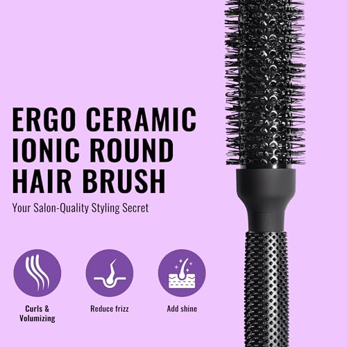 Ergo Ceramic Ionic Round Brush for Blow Out - Salon Quality Hair Brushes for Women - Roller Brush for Blow Drying, Wet and Dry Hair Styling, Volumizing Hair Care - ER25: 1