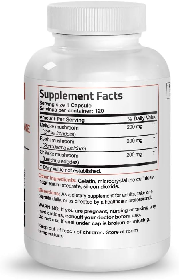 Triple Mushroom Complex - Maitake - Reishi - Shiitake - Powerful Antioxidant and Immune System Booster - Full Spectrum Mushroom Complex - 600 mg Capsules - 120 Count