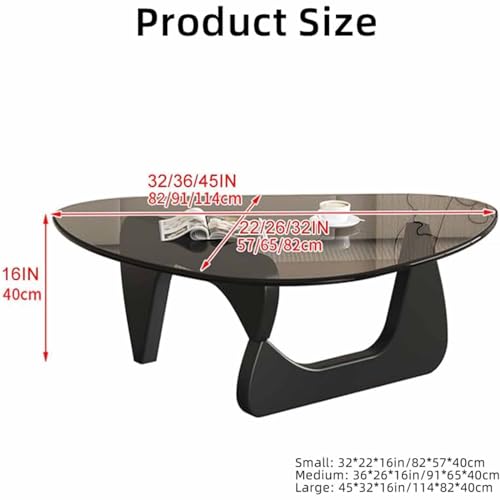 N/A Glass Coffee Table, Modern Triangle Design with Solid Wood Base and Clear Glass Top, Vintage Mid-Century Style, for Living Room, Patio, Study,I,114 * 82 * 40cm
