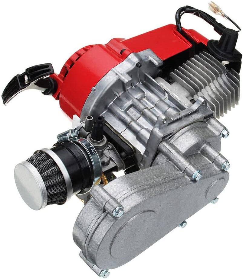 49CC 2-Stroke Engine Motor, Pocket Dirt Bike Engine Motorcycle Performance Motor Pull Start Engine ATV/Scooter Gear Box T8F Sprocket High Flow Racing Air Filter+ Handle Bar + Throttle Cable