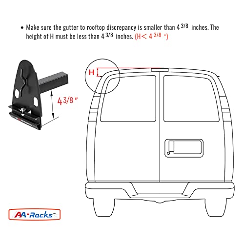 AA-Racks Model X27 Rain-Gutter Van Roof Rack Square 2 Bar Set Steel Rack with Ladder Stoppers (Black)