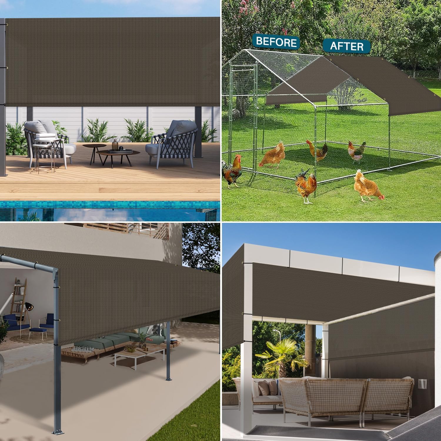 Coarbor 13'x25' Outdoor Pergola Replacement Shade Cover Canopy Privacy Patio Shade Screen with Grommets Weight Rods for Patio Deck Backyard Gazebo Pergola Brown