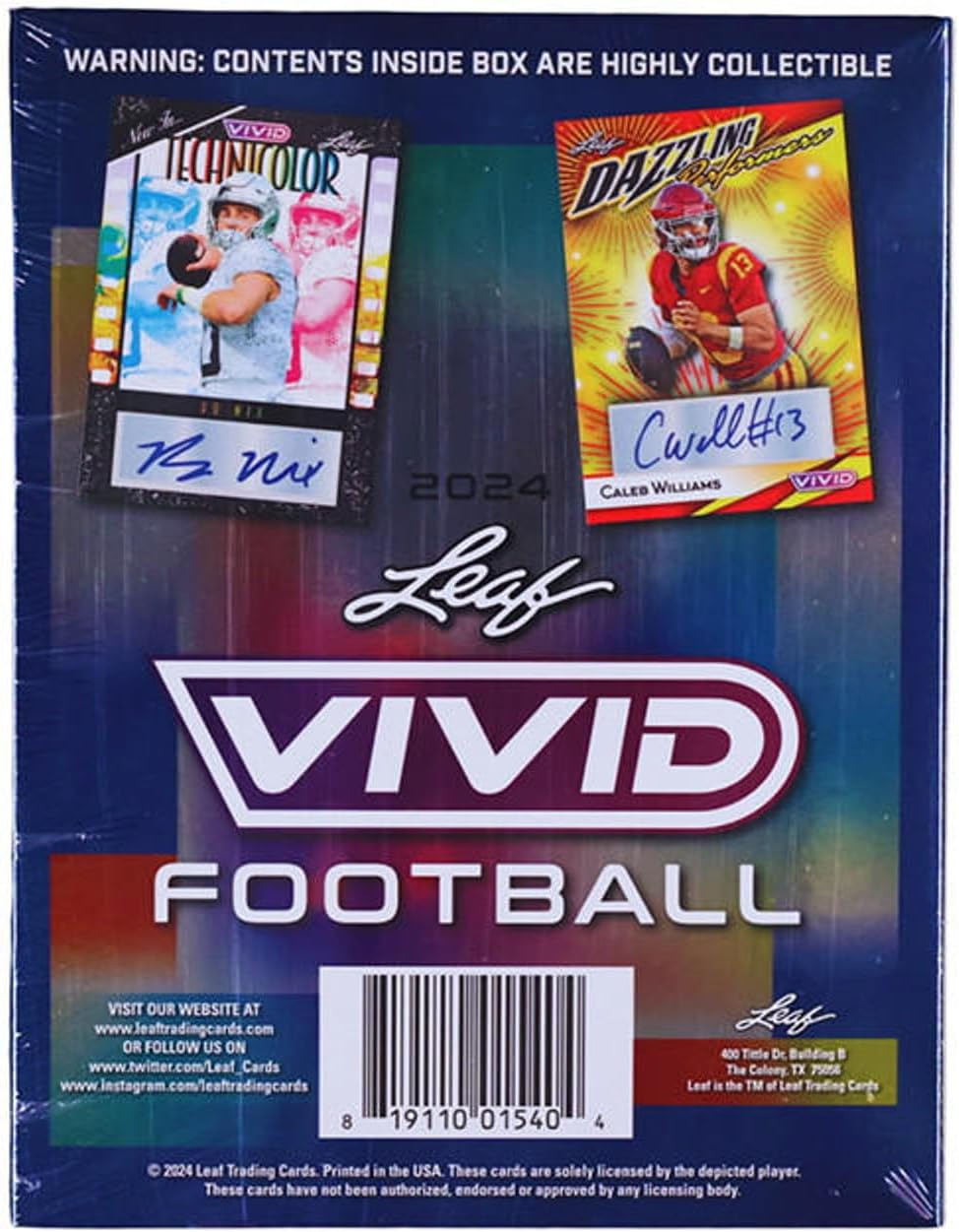 2024 Leaf Vivid Football Hobby Trading Card Box 5 Autographs