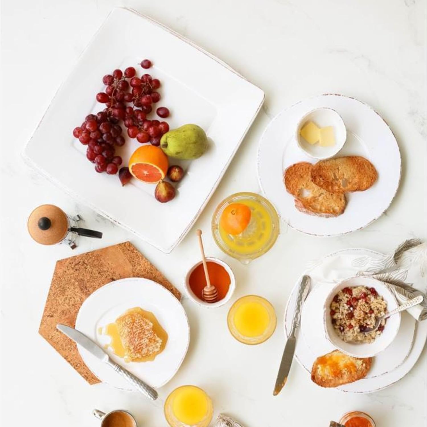 Vietri Melamine Lastra White 4-Piece Serveware Set, Unbreakable Dinnerware, Serving Bowls & Platters