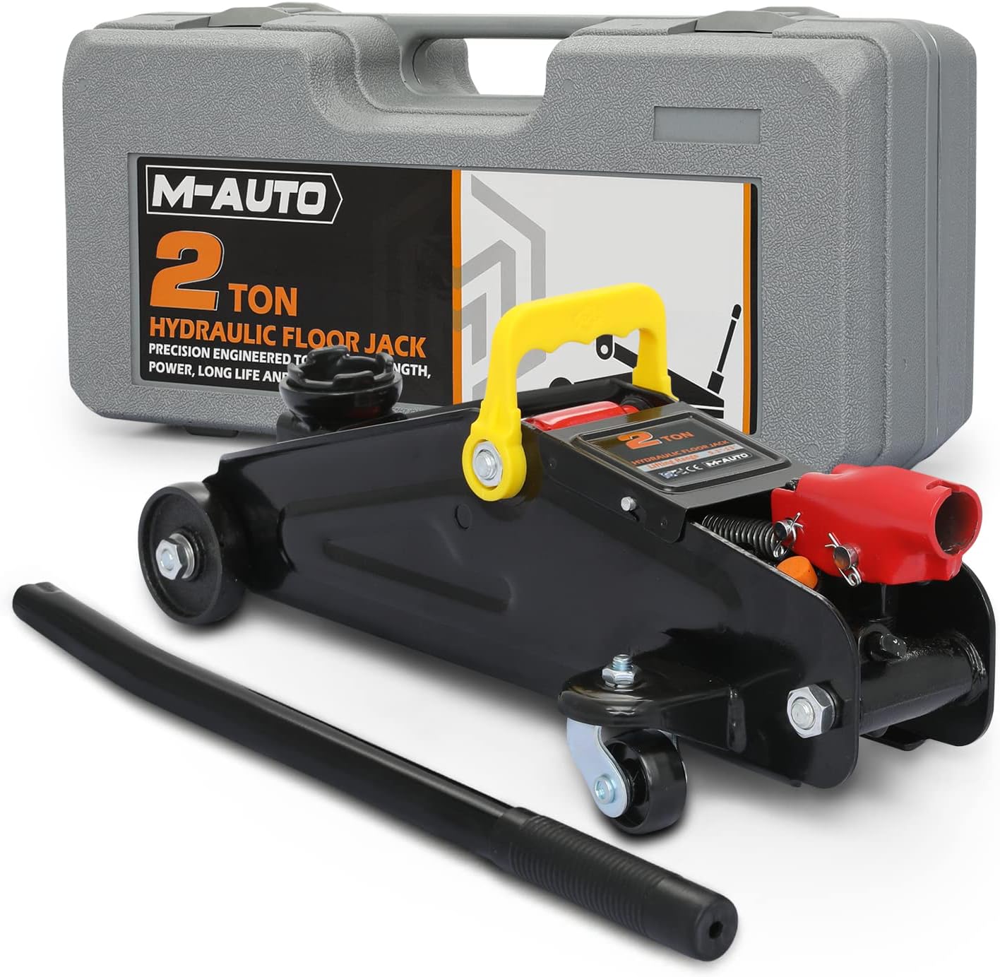 M-AUTO Hydraulic Trolley Jack Car Lift with Carrying Storage Case, Fast Lift Garage Floor Jack 2 Ton (4000 lb) Capacity, Handy and Easy Storage, Red