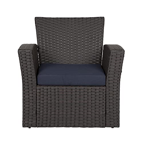WO Home Furniture Patio Conversation Set of 4 PCS Black Rattan Wicker Sofa, Chairs & Table w/Pillow Cushions (Beige)