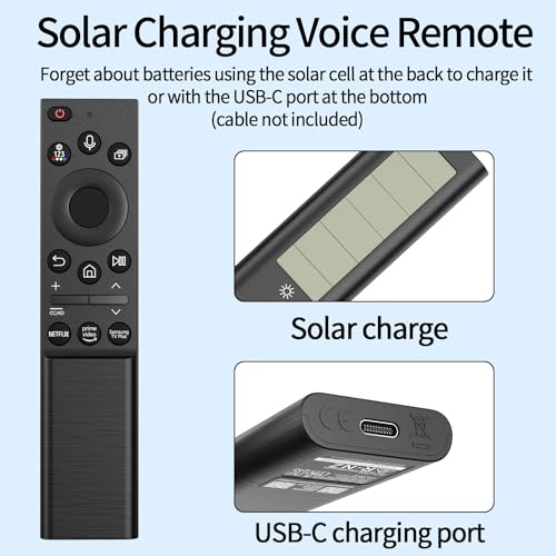 BN59-01385A Solar Voice Remote Control Replacement for Samsung TV Remote with 4 Shortcut Buttons, Compatible with Samsung Smart TVs 4k 8K Ultra HD Neo QLED, The Frame and Crystal UHD Series