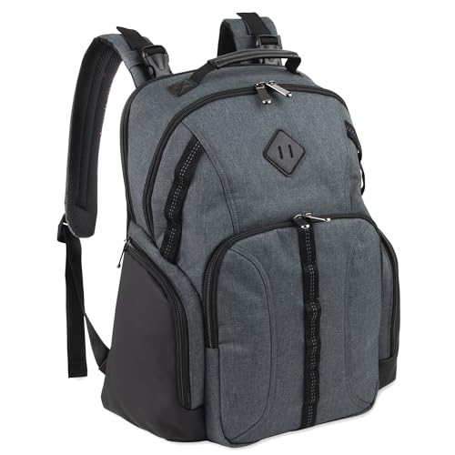 Baby Essentials Super Cooler Dual Compartment Diaper Bag Backpack with Portable Changing Pad, Stroller Straps, Insulated Bottle Compartment (Grey/Black)