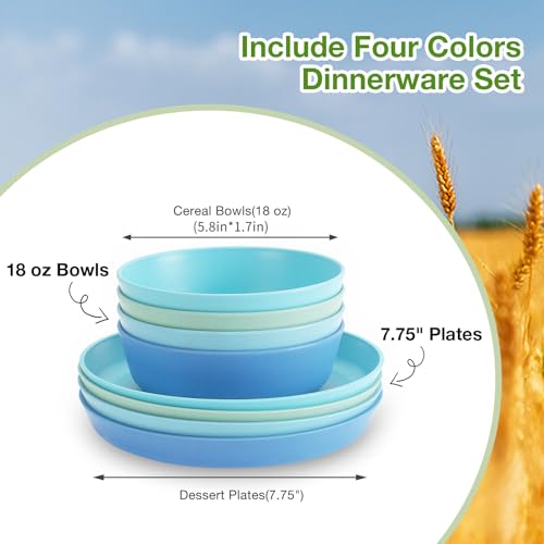 Mfacoy Wheat Straw Kids Plates and Bowls Set, Unbreakable Kids Dinnerware Set - 4 Pcs 7.75
