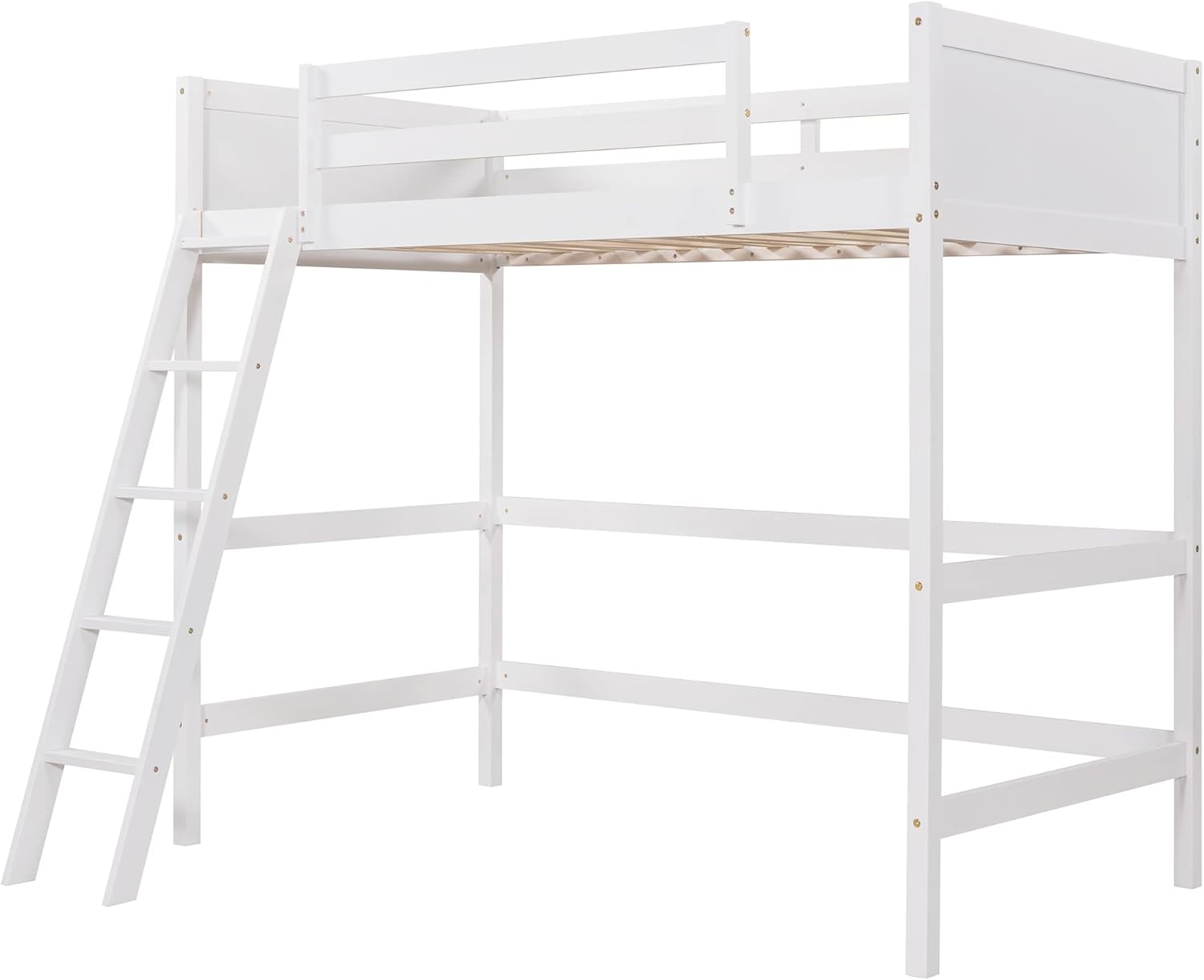 Solid Wood Twin Size Loft Bed with Ladder(White)