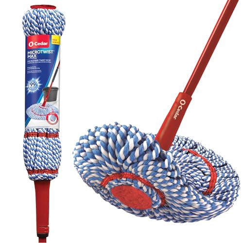 O-Cedar MicroTwist MAX Microfiber Twist Mop with 2 Extra Refills | Features Hands-Free Wringing | Extra Large 18-Inch Mop Head | Safe on All Floor Types,Red