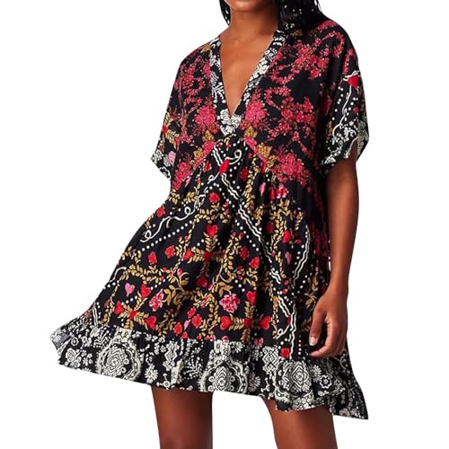 Hot Shot Mini Dress for Women Vneck Floral Boho Dresses Ruffle Cute Babydoll Sundress Fashion Summer Beach Outfits