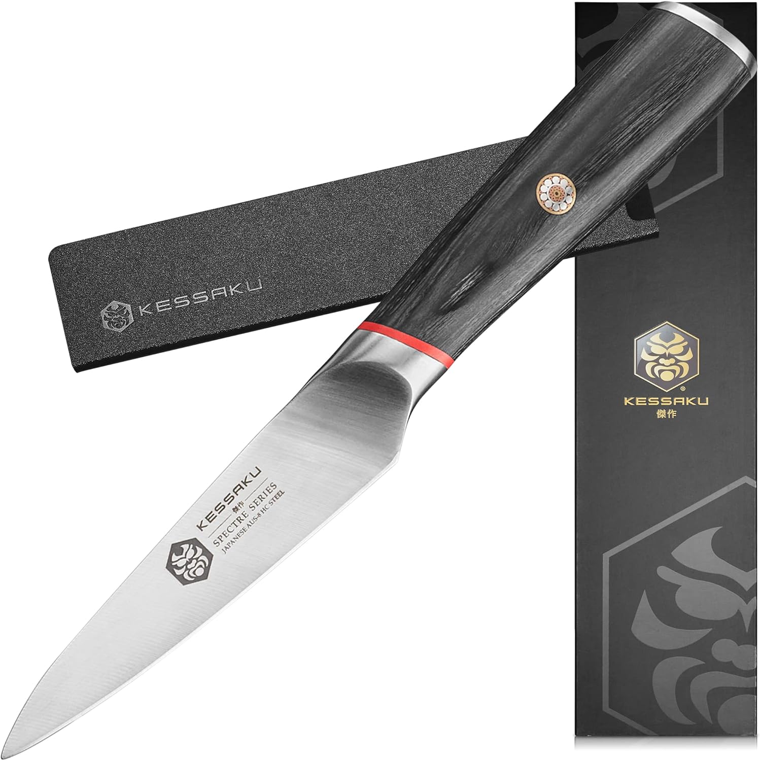4-Inch Paring Knife - Spectre Series - Forged Japanese AUS-8 High Carbon Stainless Steel - Pakkawood Handle with Blade Guard