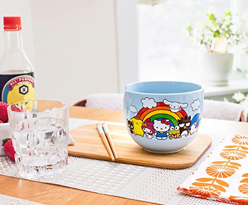 Toynk Sanrio Hello Kitty and Friends Rainbow Ceramic Dinnerware Set | Includes 20-Ounce Ramen Noodle Bowl and Wooden Chopsticks