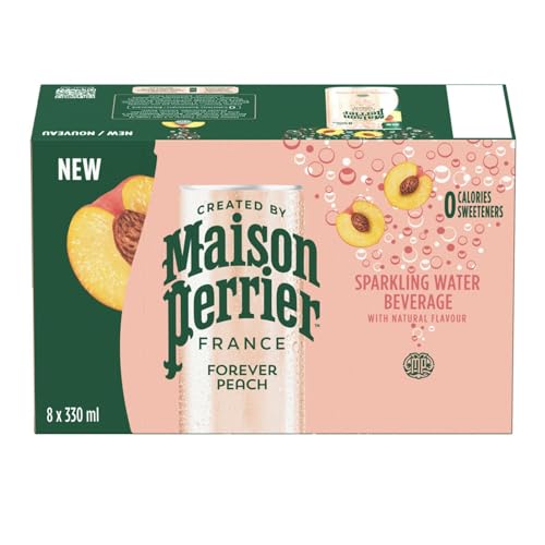 Generic Maison Perrier France Peach, Sparkling Water Beverage, Natural Peach Flavour, No Calories, No Sweeteners, No Sodium, Sourced & Bottled In France, 8 x 330ml/11.16 fl. oz (Shipped from Canada)